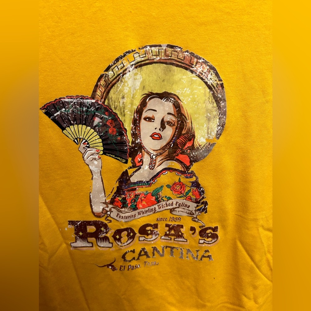 Women’s El Paso “Rosa’s Cantina” ringer style graphic tee, like new worn once 2X